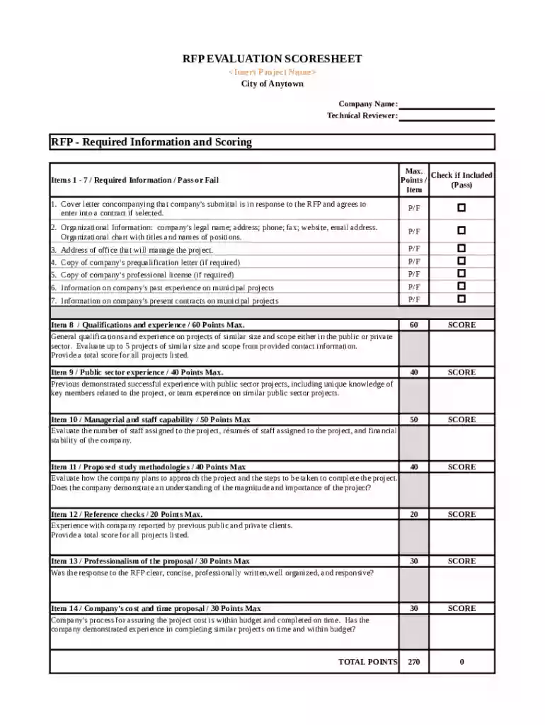rfp scoring template Preview on Page 1