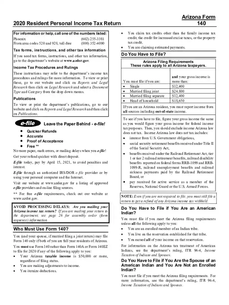 arizona form 140 instructions 2023 Preview on Page 1