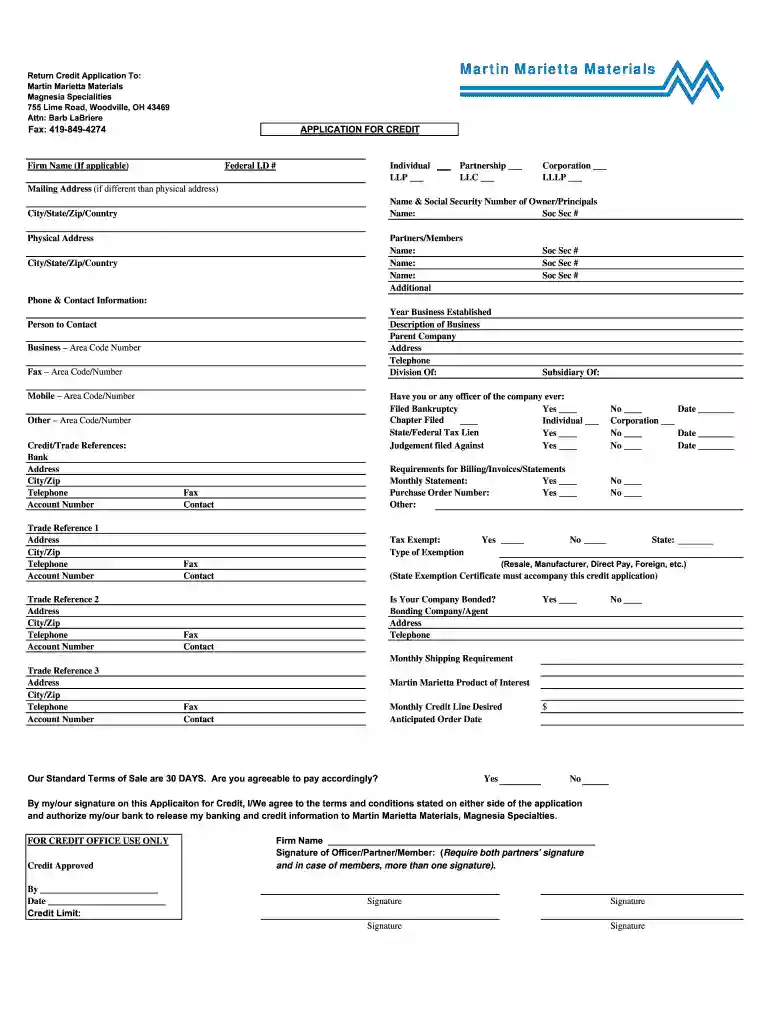 martin marietta credit application Preview on Page 1