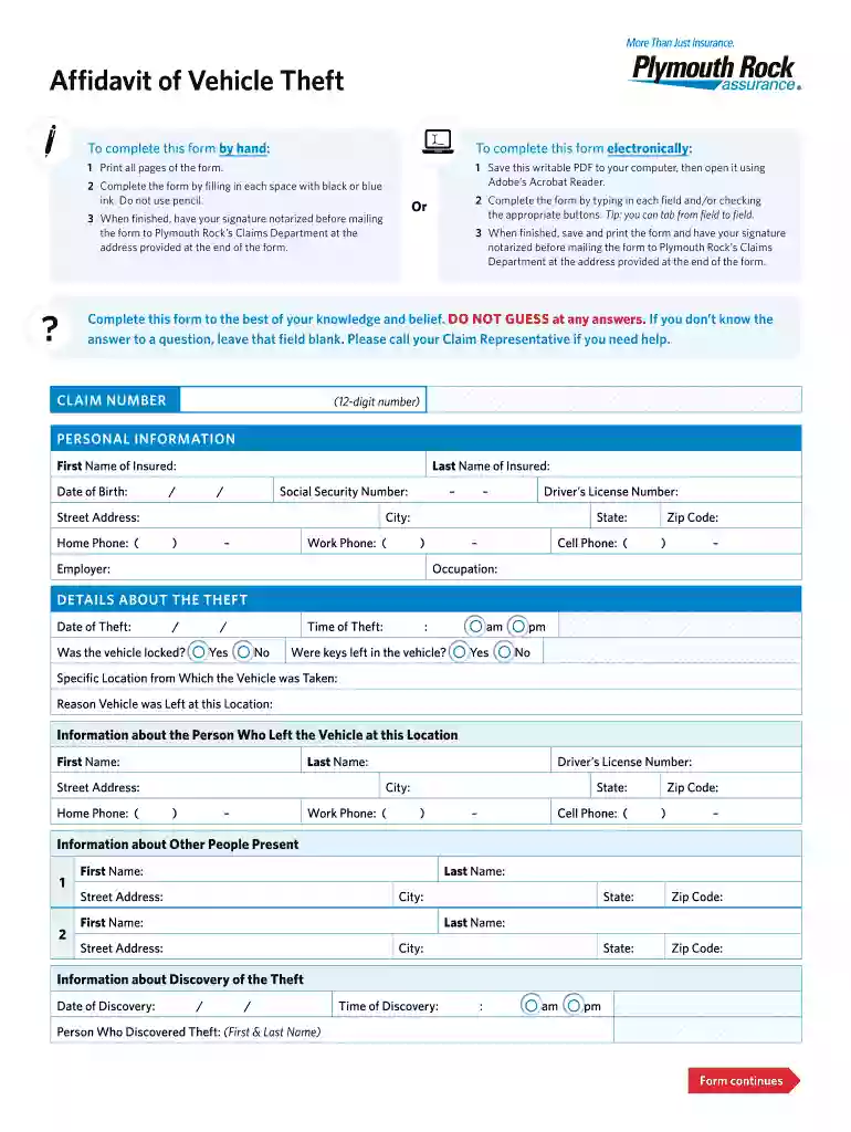 affidavit of vehicle theft Preview on Page 1