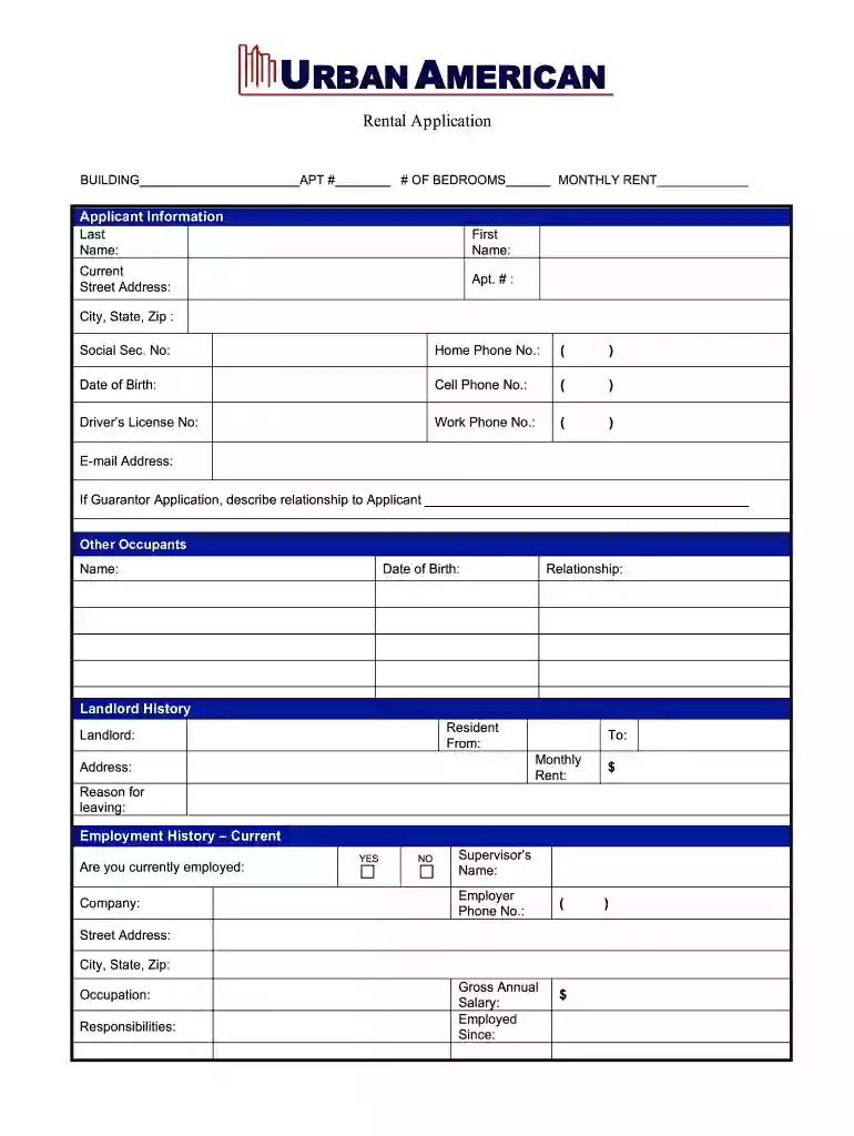 urban american rental application Preview on Page 1