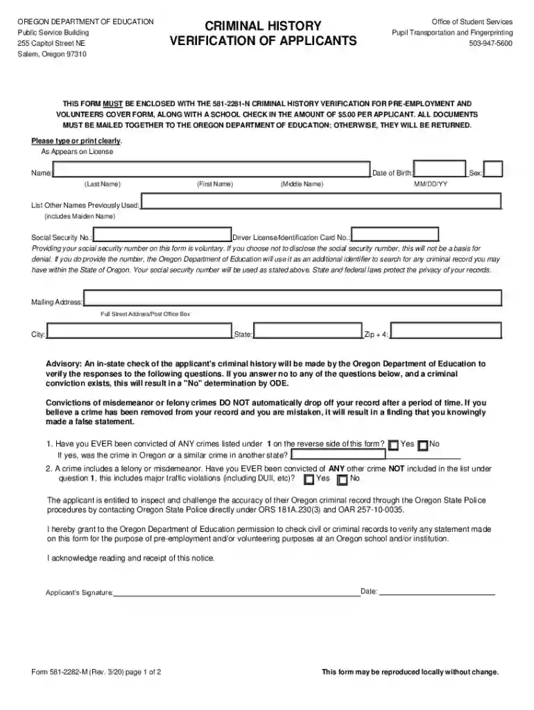 2020 OR DoE 581-2282-M Preview on Page 1