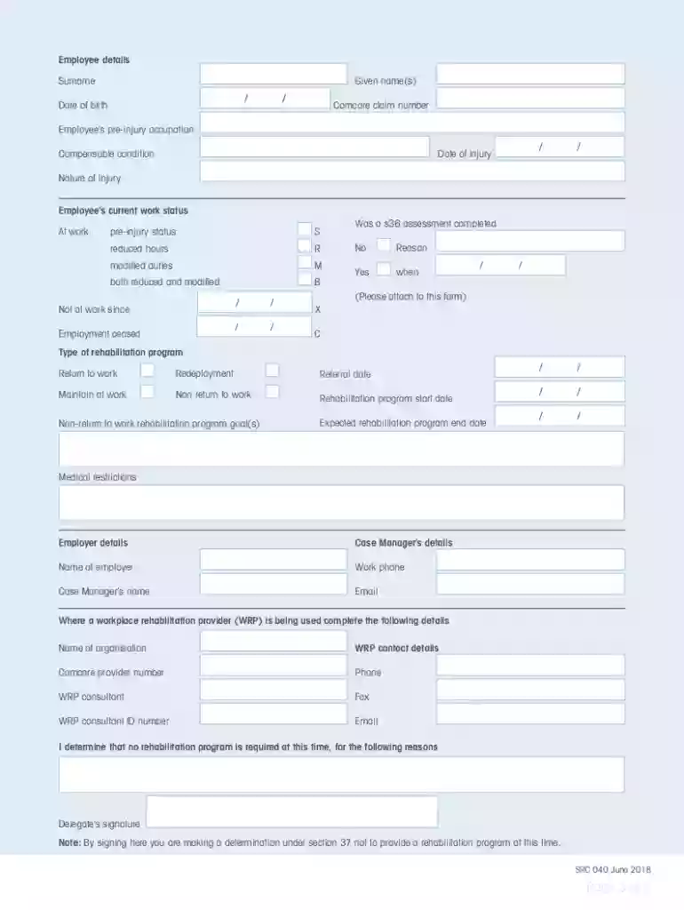 Rehabilitation Program form This form is used to document the agreed rehabilitation program for an i Preview on Page 1
