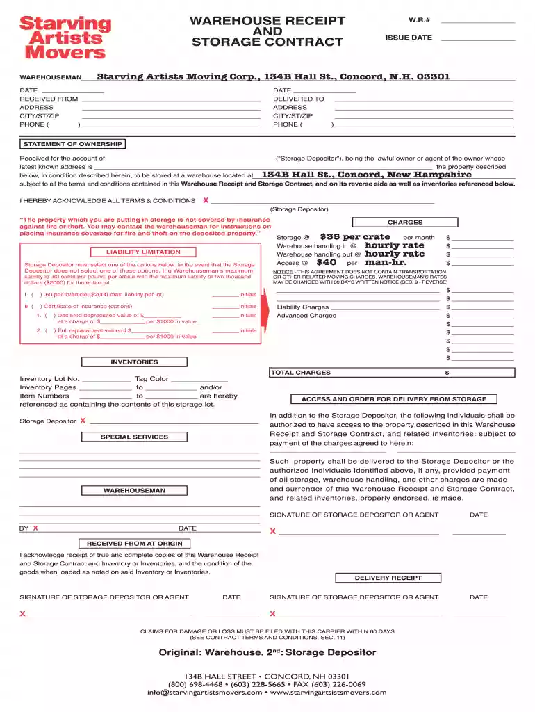 warehouse receipt template Preview on Page 1