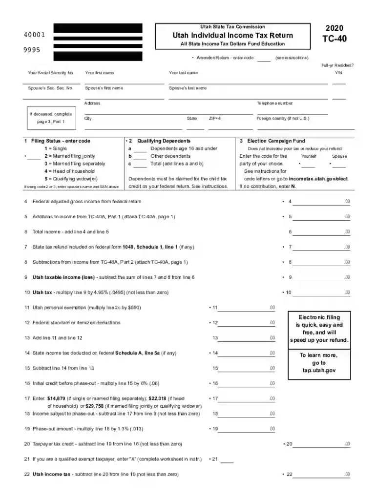 utah state tax return 2020 Preview on Page 1