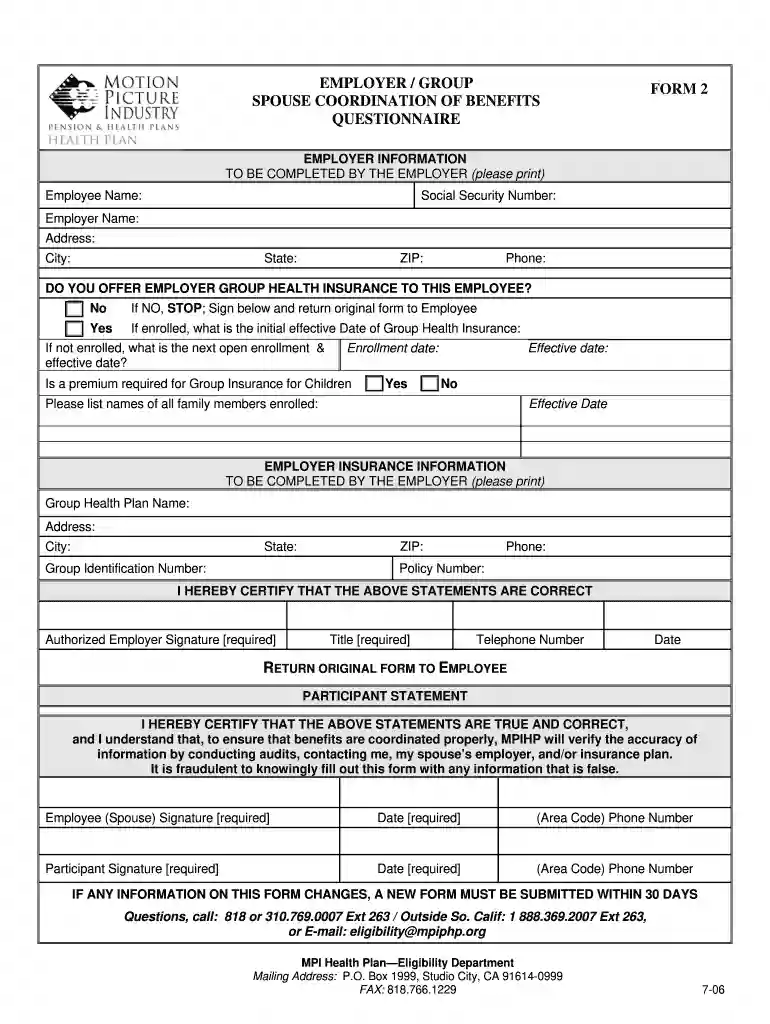mpiphp coordination of benefits 2006 form Preview on Page 1
