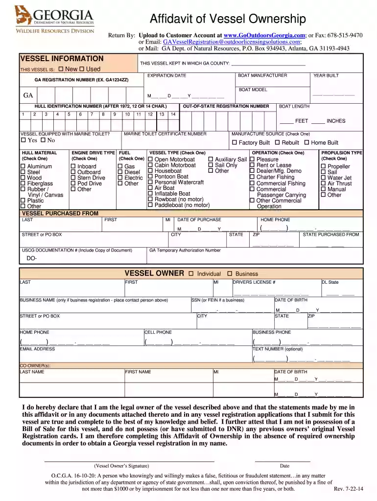affidavit of vessel ownership Preview on Page 1