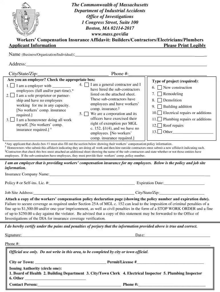 workers comp affidavit ma Preview on Page 1
