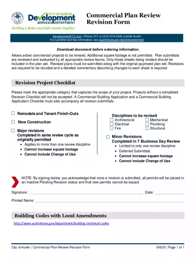 Commercial Plan Review Revision Form Commercial Plan Review Revision Form Preview on Page 1