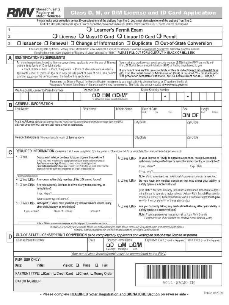 rmv id card 2009 form Preview on Page 1