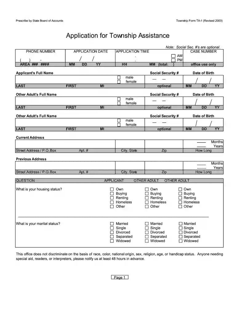 indiana township assistance application Preview on Page 1