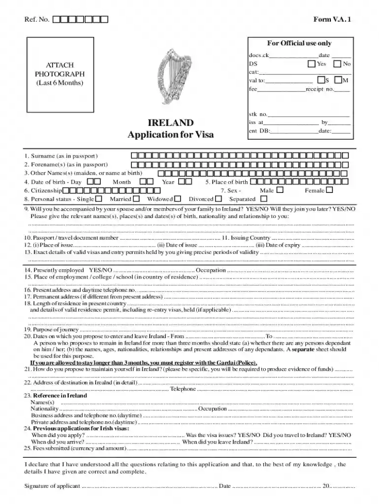 Ireland Visa Application Form: Download PDF file Online Preview on Page 1