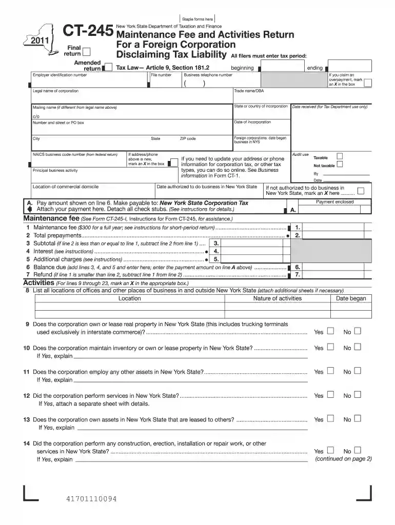 form ct 245 2011 Preview on Page 1