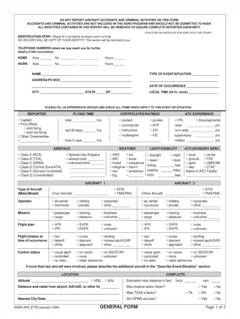 nasa fill form Preview on Page 1