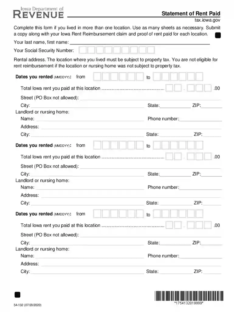 Fillable Online Iowa Department of Revenue Statement of Rent Paid Preview on Page 1