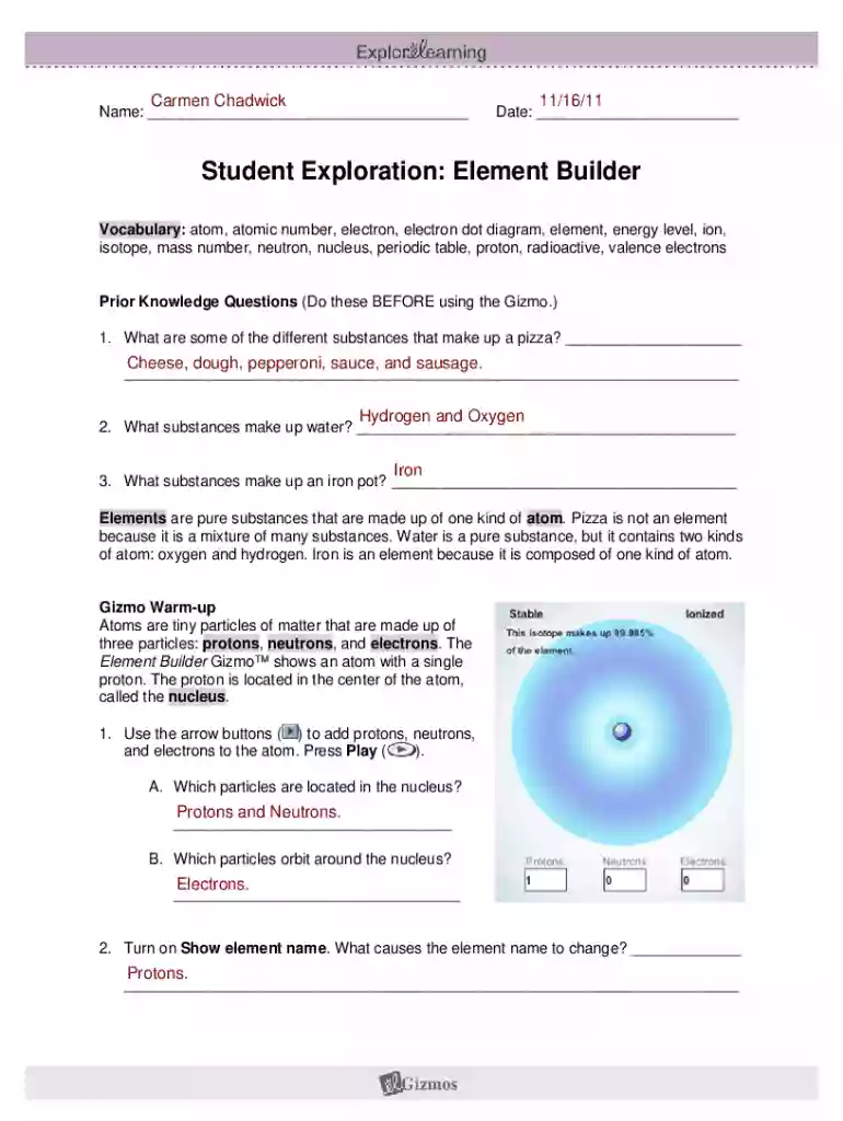 element builder gizmo answer key Preview on Page 1