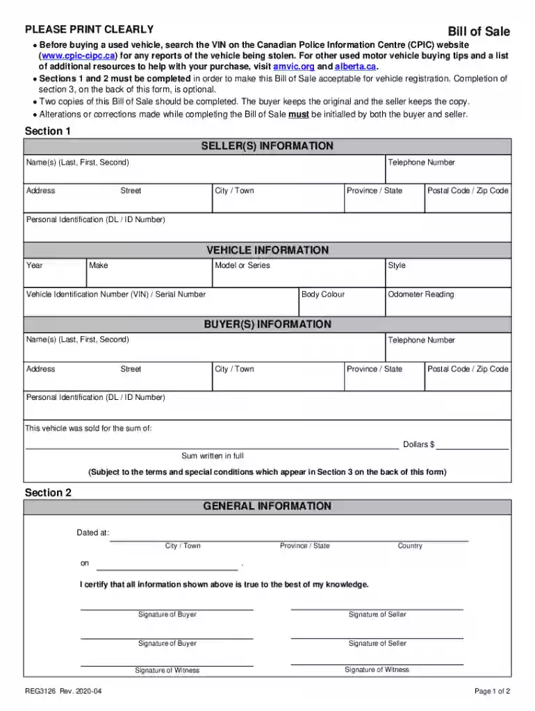 alberta bill of sale Preview on Page 1