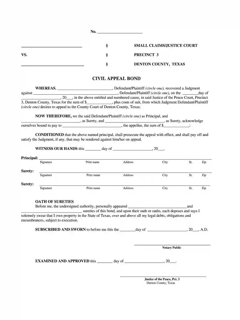 appeal bond form Preview on Page 1