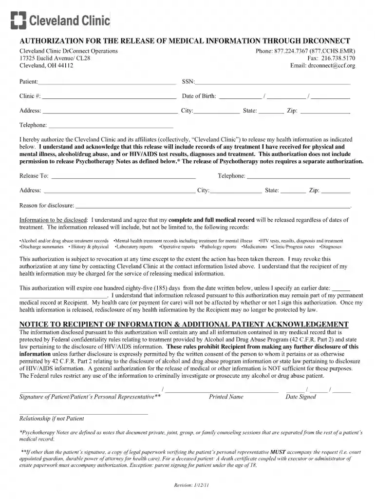 cleveland clinic medical records Preview on Page 1