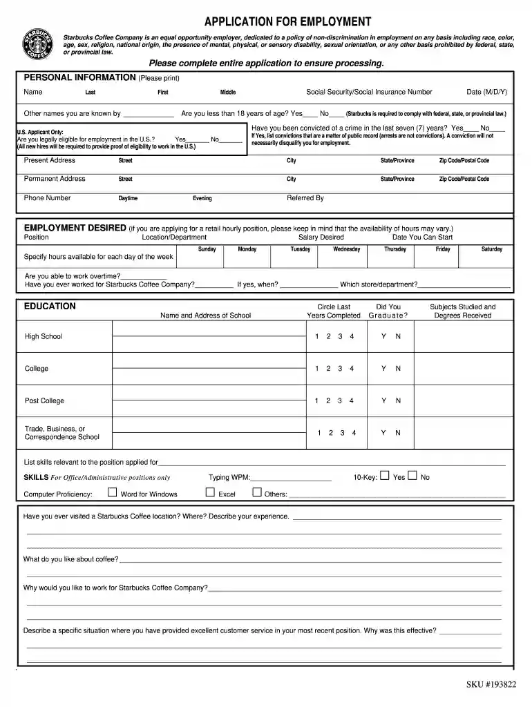 starbucks application pdf Preview on Page 1
