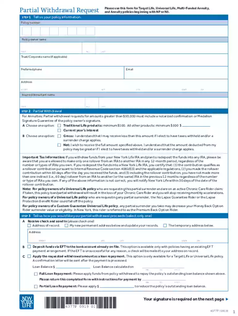 Partial Withdrawal Request Please use this form for Target Preview on Page 1