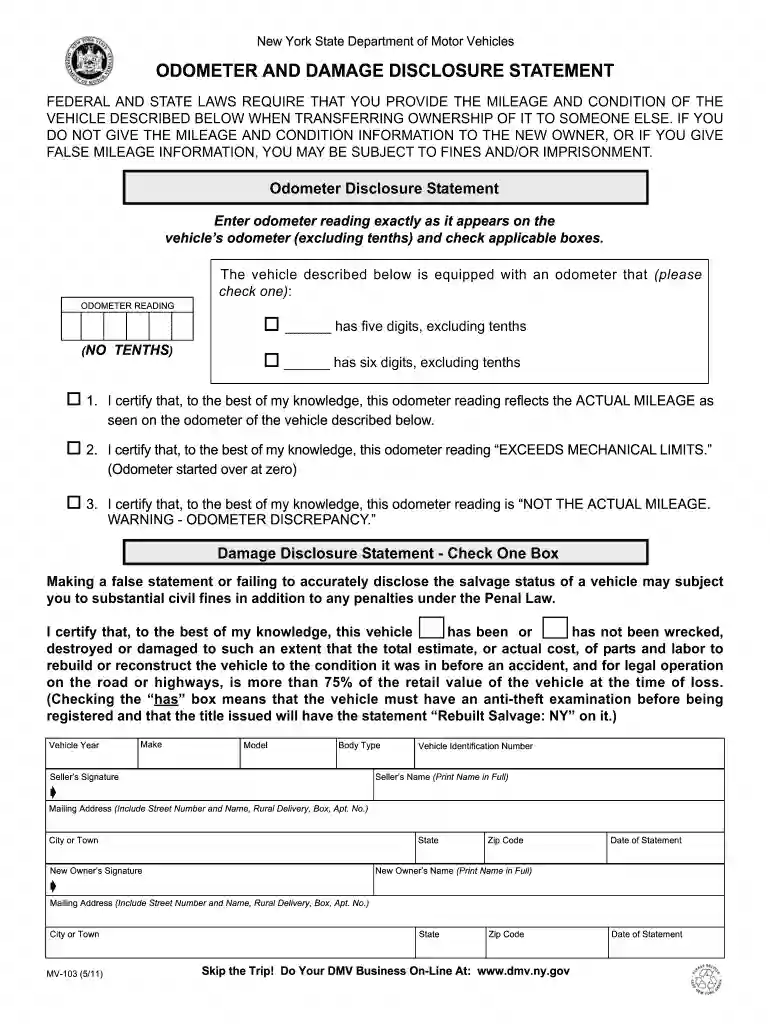 nys odometer statement Preview on Page 1