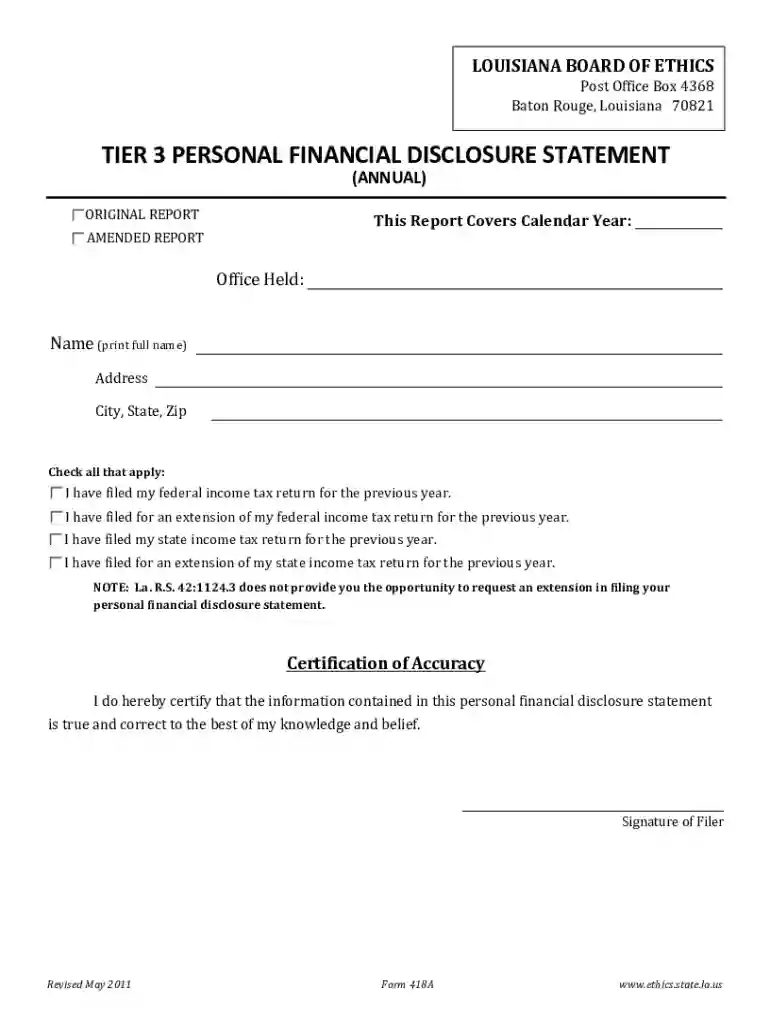 louisiana tier 3 personal financial disclosure Preview on Page 1