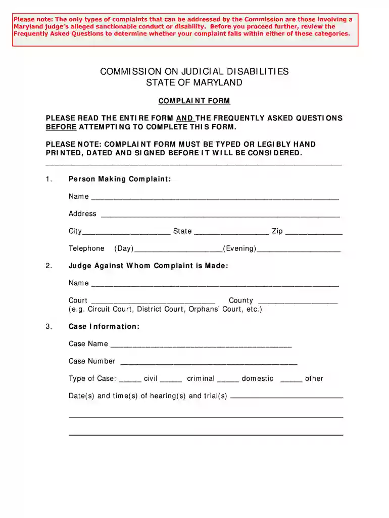 judge complaint form Preview on Page 1