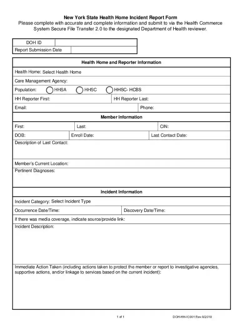 PDF Health Home Incident Reporting Form - New York State Department Preview on Page 1