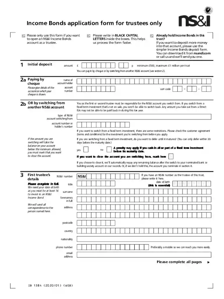 Fillable Online Income Bonds application form for trustees ... Preview on Page 1