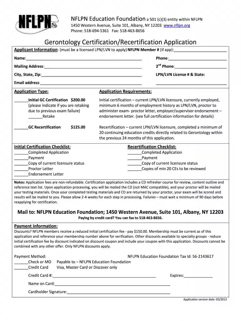 nflpn gerontology certification 2013 form Preview on Page 1