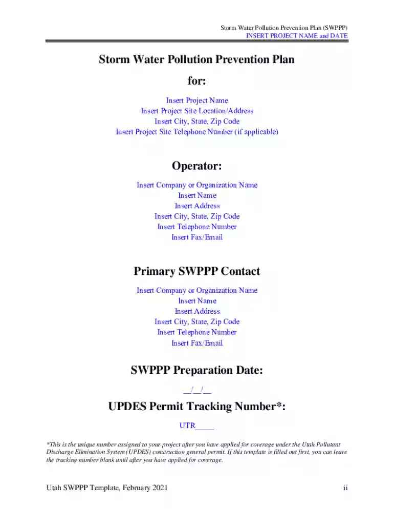 : SWPPP Template (Utah)Instructions DWQ has developed this Preview on Page 1