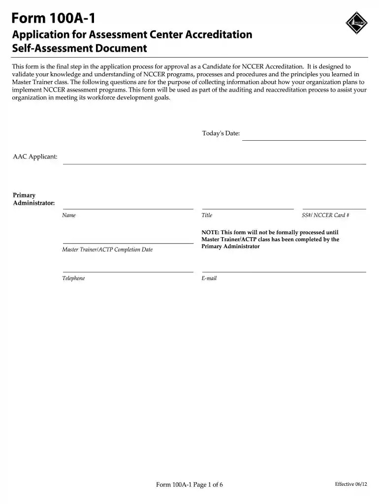nccer form 100a 1 2012 Preview on Page 1