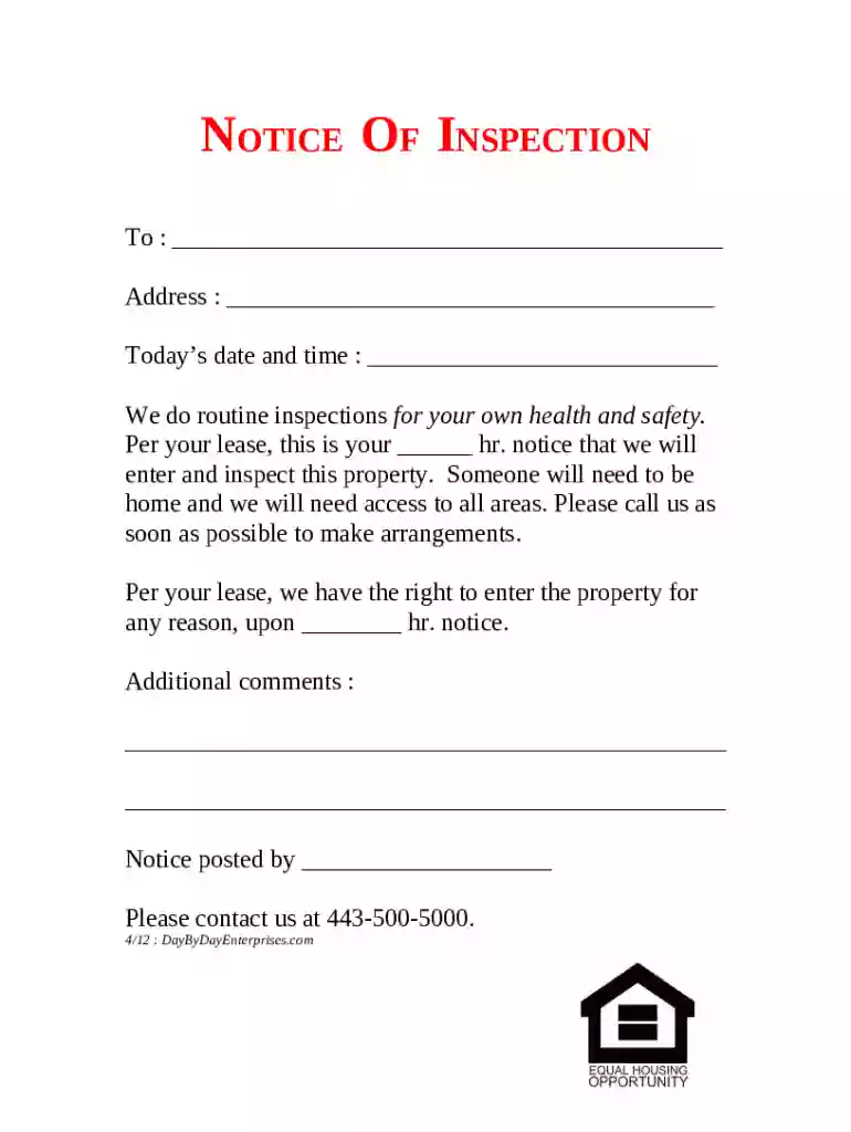 inspection notice template Preview on Page 1