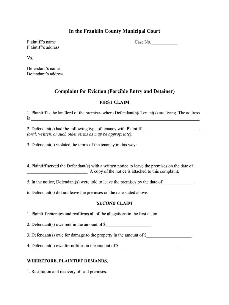 eviction complaint form ohio Preview on Page 1