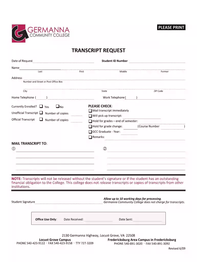 germanna transcript Preview on Page 1