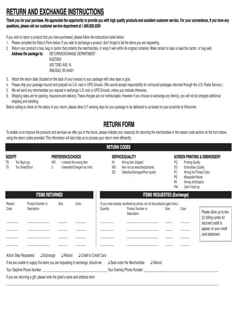 return exchange instructions Preview on Page 1