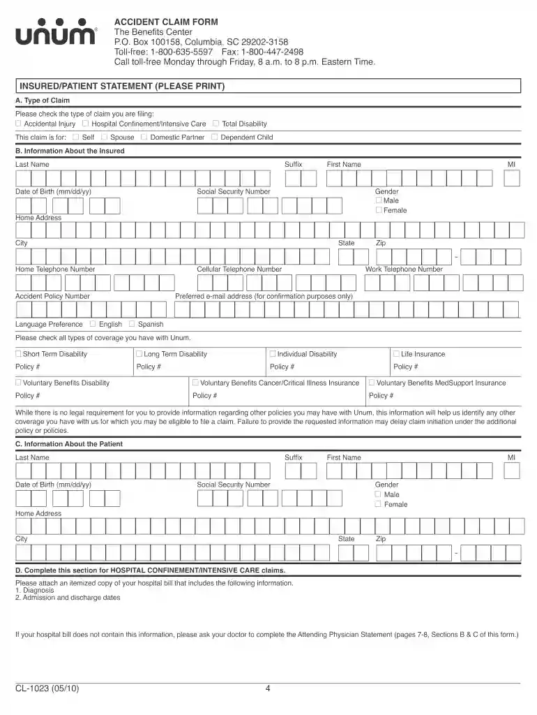 unum claim forms Preview on Page 1