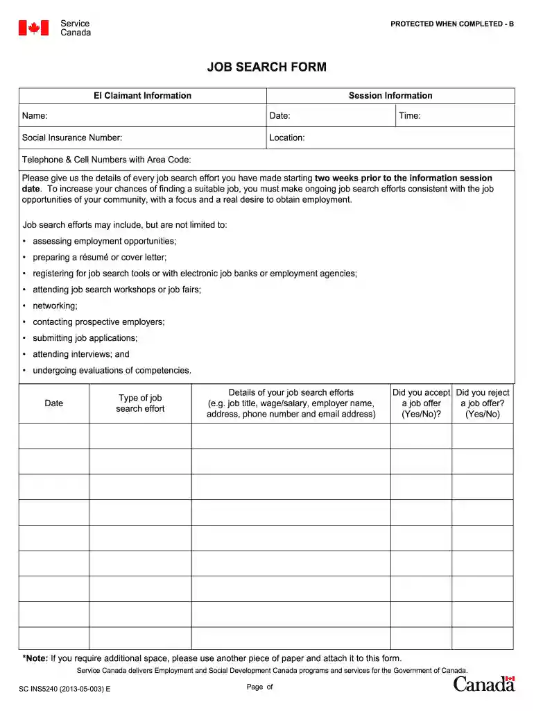 job search form Preview on Page 1