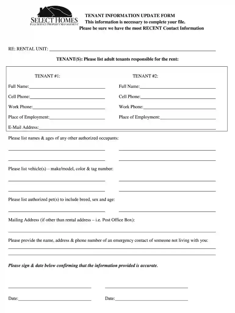 tenant information form Preview on Page 1