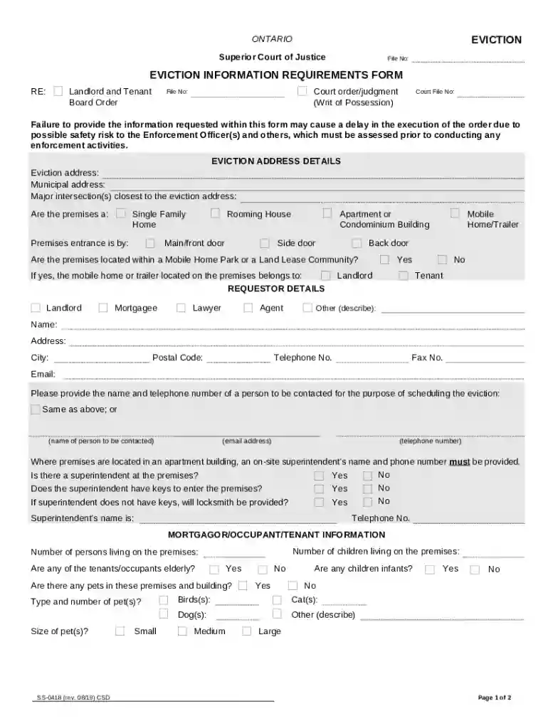 SS-0418 Eviction Information Requirements Form Preview on Page 1