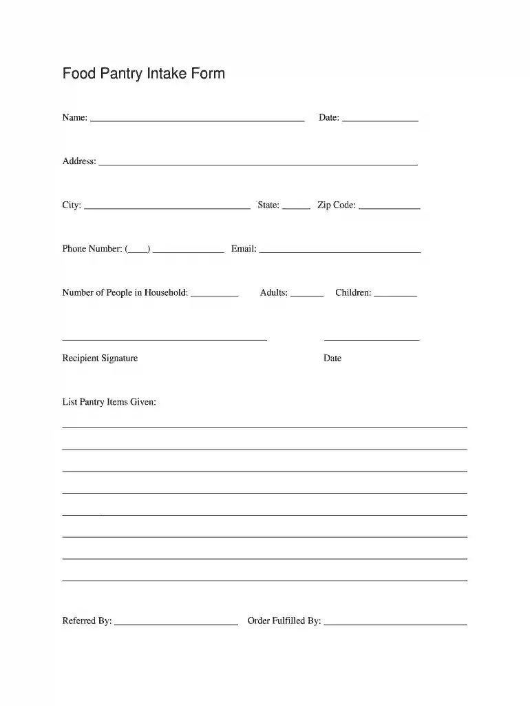 hunger relief intake form online Preview on Page 1