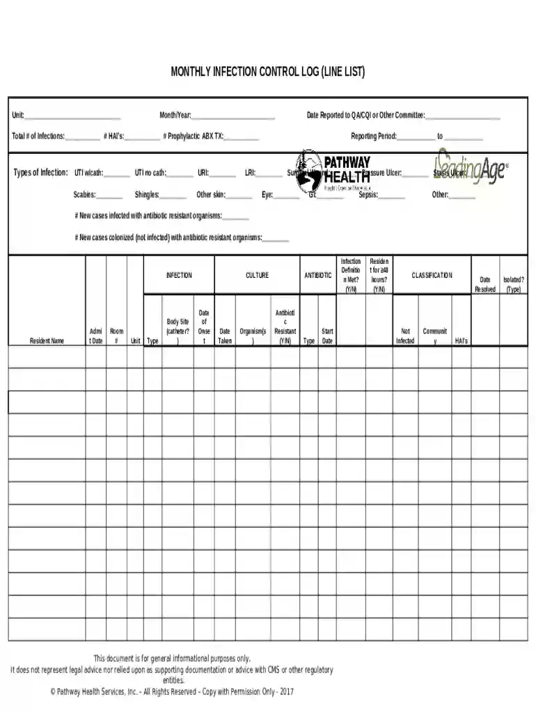 infection control log template Preview on Page 1