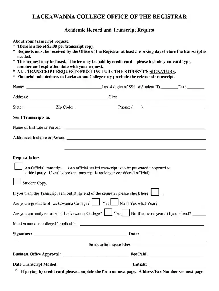 request transcript form Preview on Page 1