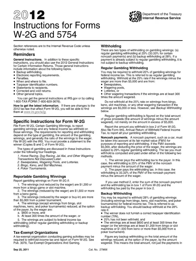 need w 2g at excalibur 2012 form Preview on Page 1