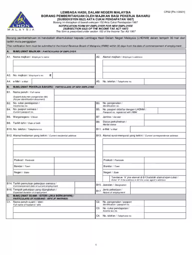 lhdn cp22 form Preview on Page 1