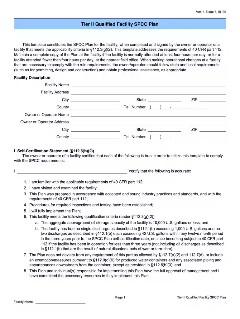 tier ii spcc plan template Preview on Page 1