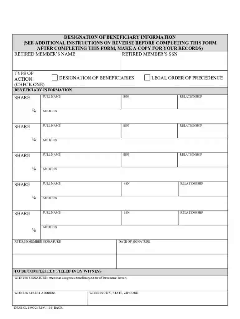 military beneficiary form Preview on Page 1