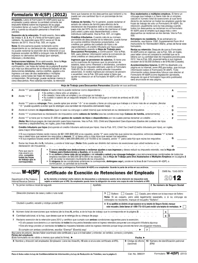 formulario w 4sp 2012 Preview on Page 1