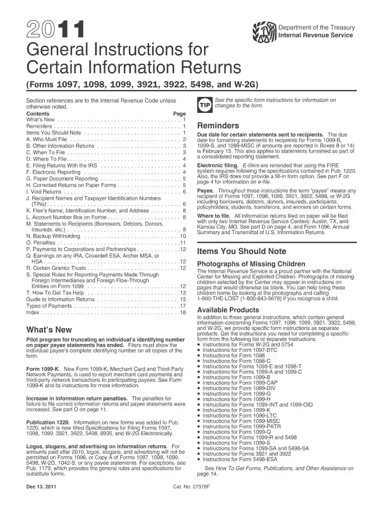 gen instr for certain info returns 2011 form Preview on Page 1
